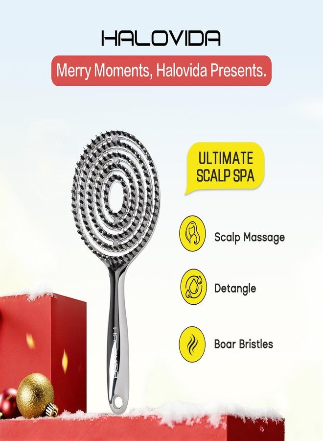 HALOVIDA Hair Brush for Women with Double layer Boar Bristle & Nylon Detangler with Elastic Air Cushion Anti Static Scalp Massage Brush for Smooth Frizz Free Hair (1 Pack） - Image 2